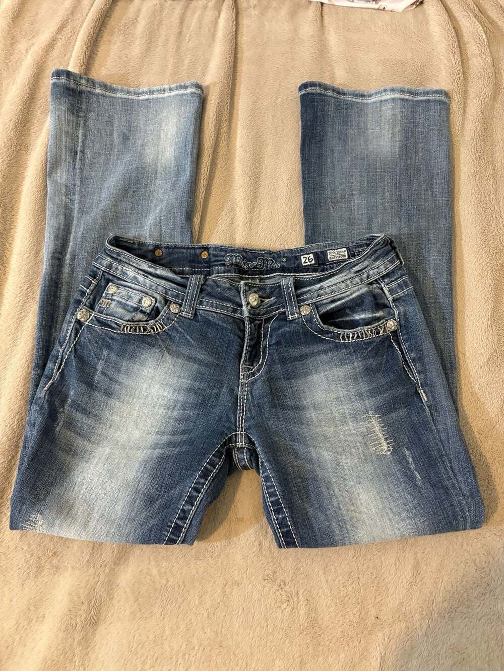 Miss Me Easy Boot Jeans Size 26 Embellished Bling Pocket Bootcut